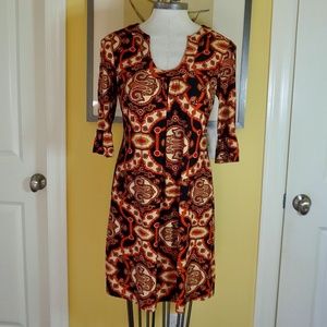 JUDE CONNALLY Women Sz Med Stretch Paisley U-Neck Tunic Shift Dress USA Made